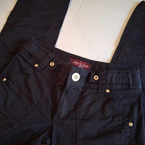 Baby Phat Y2K Pants Ankle Drawstring Hem Black Cotton Women Size 5 Junior - Picture 5 of 15